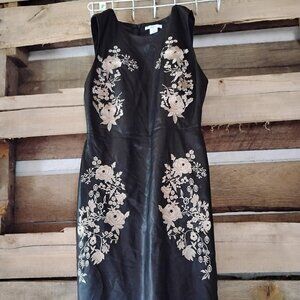 bar III Womens Embroidered Bodycon Pencil Dress, Faux Leather Small, Black